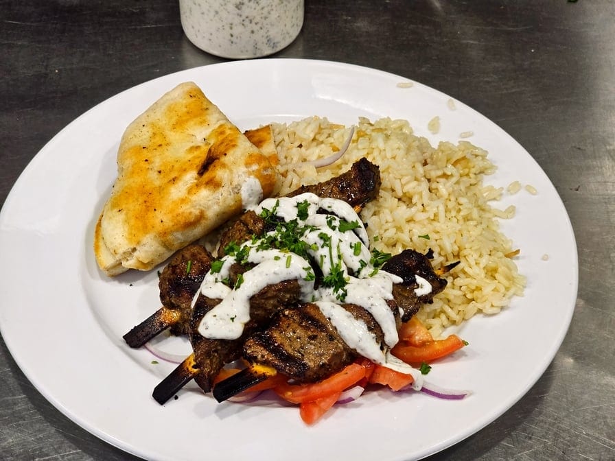 Beef Souvlaki Plate.